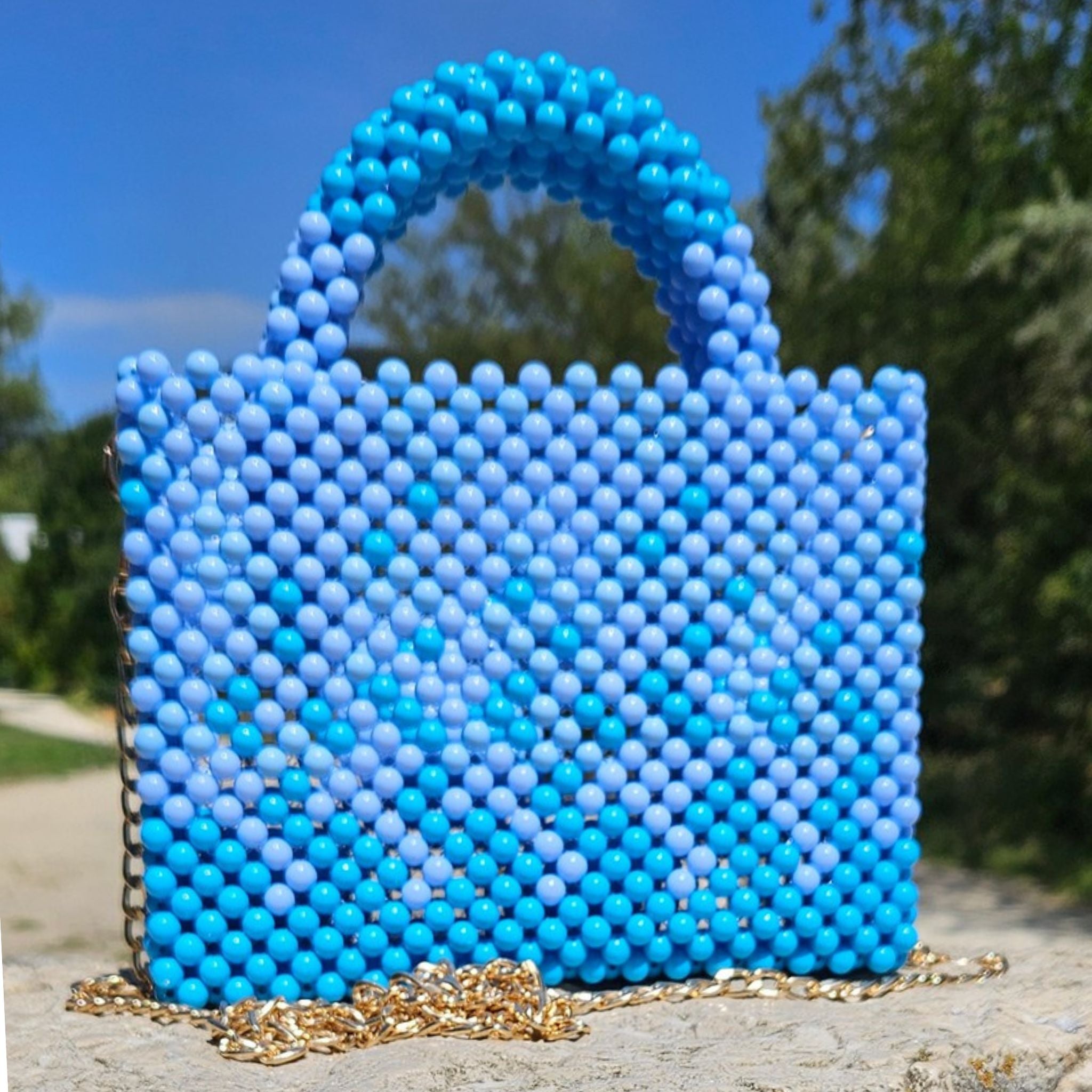 Amira Blue – Handgefertigte Perlentasche - Mnk Bags Accessories