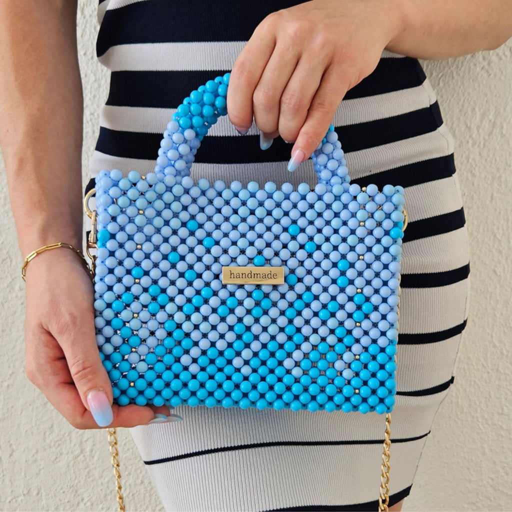 Amira Blue – Handgefertigte Perlentasche - Mnk Bags Accessories