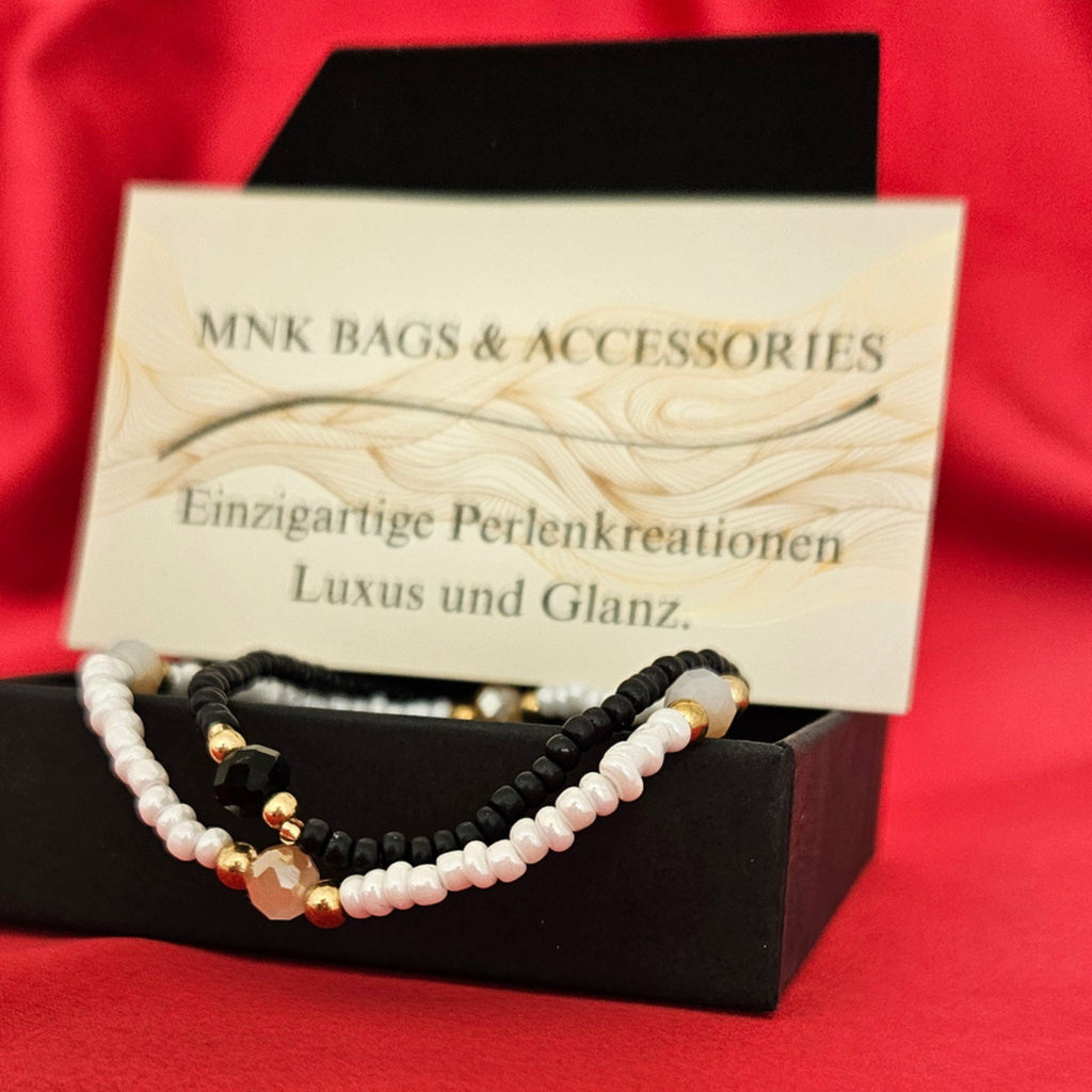 Elegantes Armband-Set „Black & White” – Handgefertigtes Unika