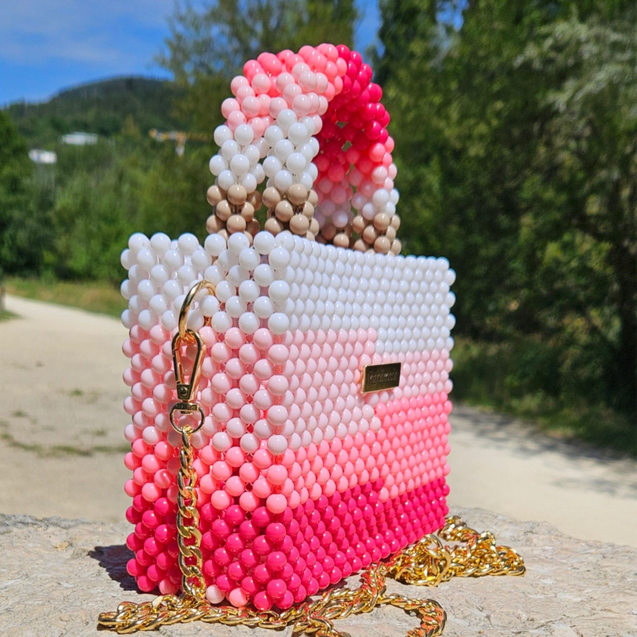 Claudia Pink – Handgefertigte Perlentasche in Pink