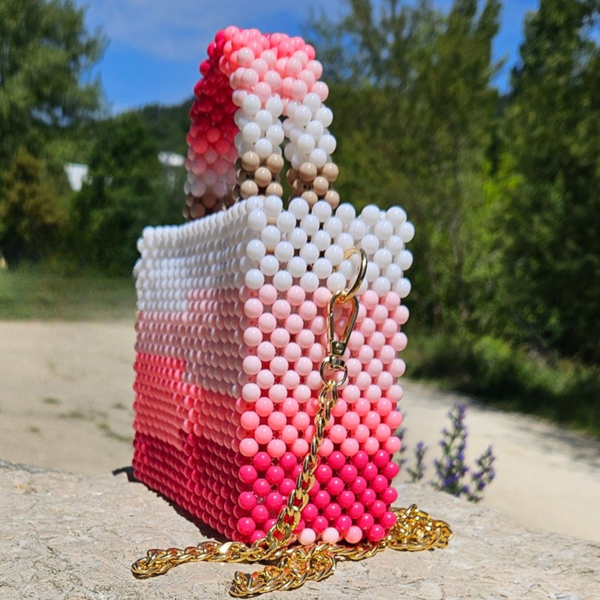 Claudia Pink – Handgefertigte Perlentasche in Pink