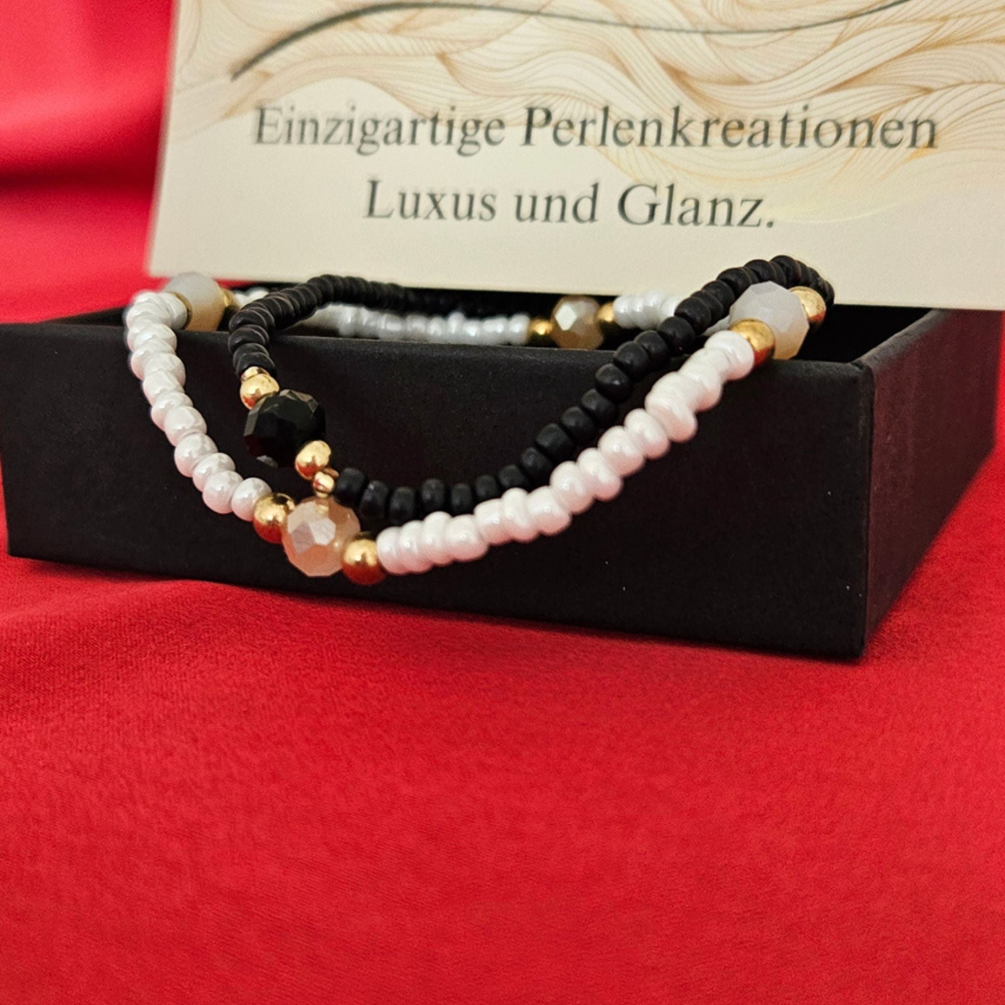 Elegantes Armband-Set „Black & White” – Handgefertigtes Unika