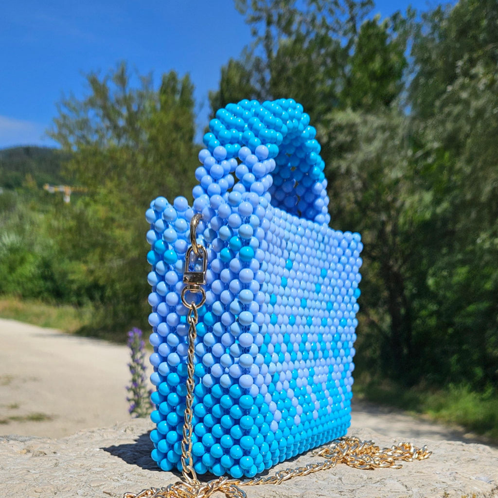 Amira Blue – Handgefertigte Perlentasche - Mnk Bags Accessories