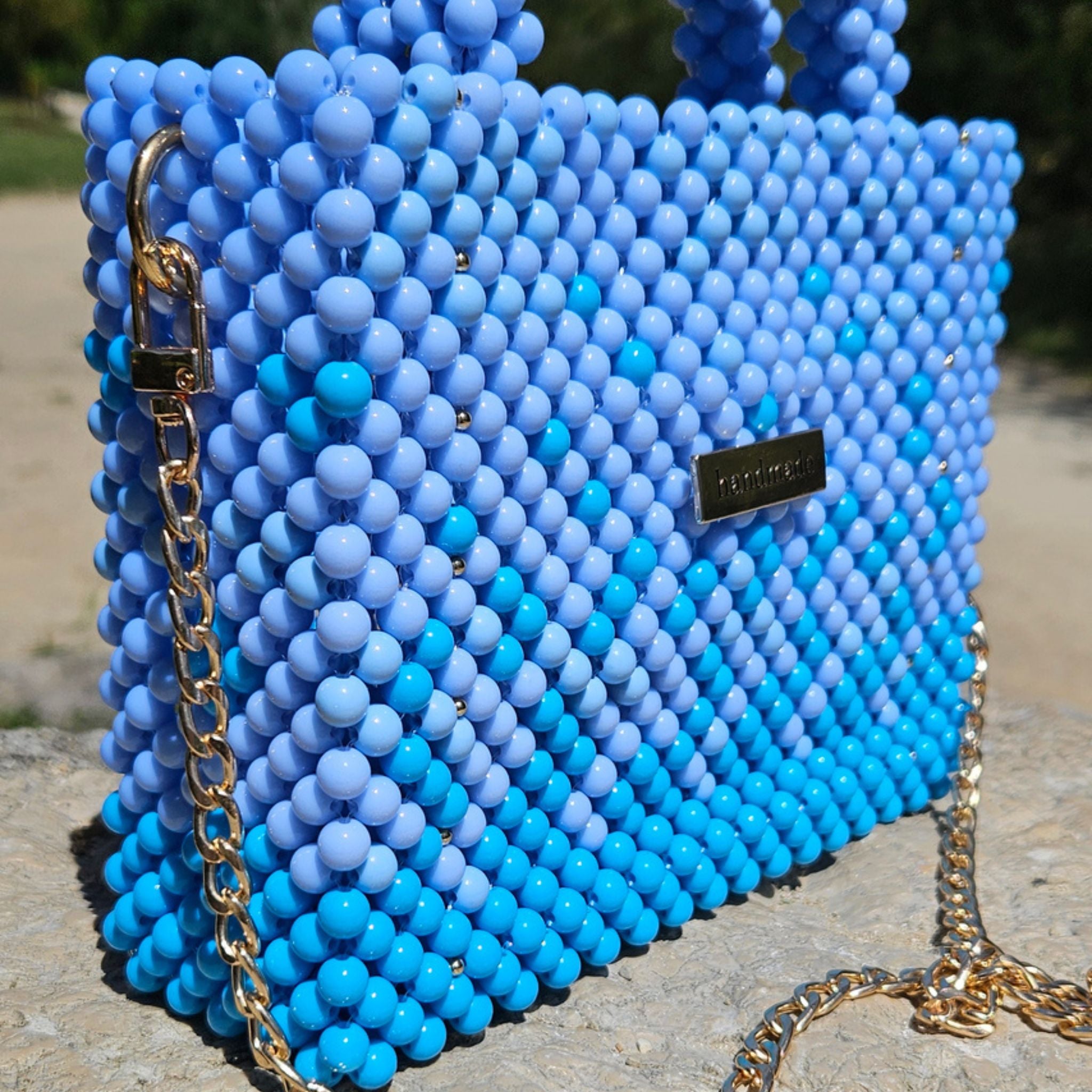 Amira Blue – Handgefertigte Perlentasche - Mnk Bags Accessories