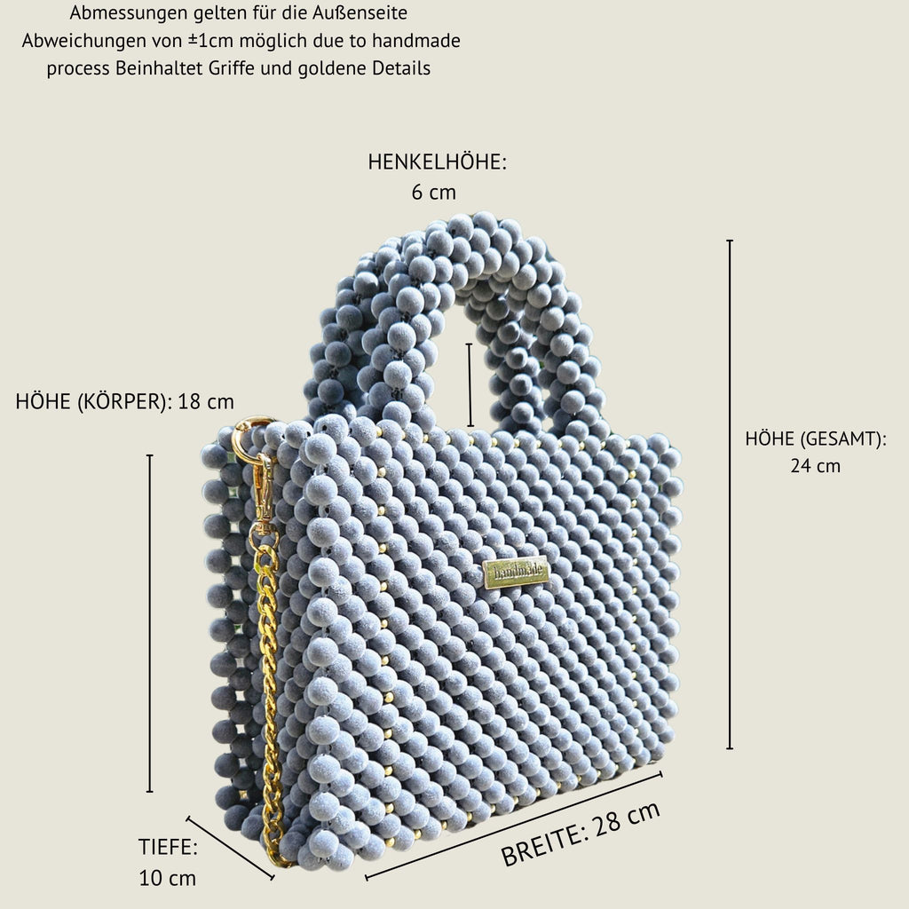 Bella Grey- Luxus Tasche mit samtumhüllten Perlen & Gold-Akzenten