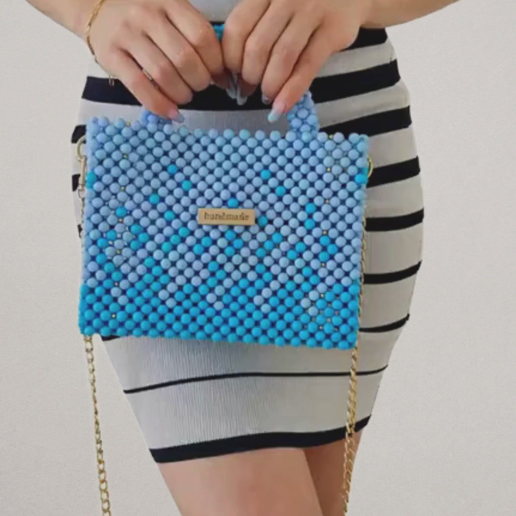Amira Blue – Handgefertigte Perlentasche - Mnk Bags Accessories